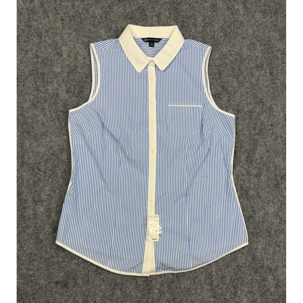 Brooks Brothers Womens Blue White Striped Sleeveless Button Down Shirt 10 NWT